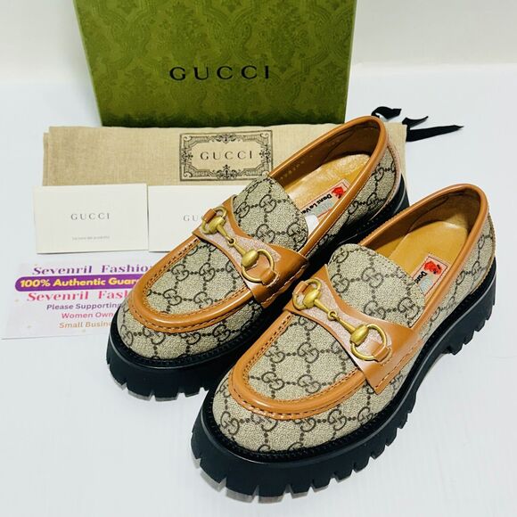 Gucci Platform Loafers 37/ US 7 Beige GG Monogram Horsebit Shoes NIB $1,150 - Picture 6 of 15
